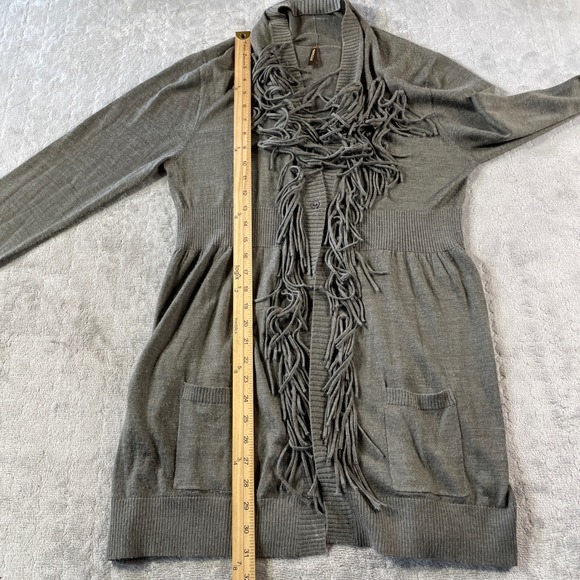 Stetson Open Front Cardigan Sweater Womens Large Gray Fringe Western Festival - Picture 5 of 10